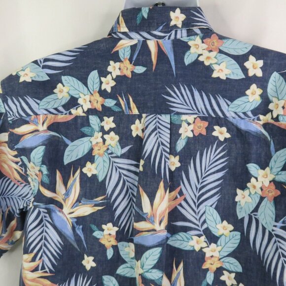 Cooke Street Hawaiian Aloha Shirt Mens L Blue Floral 100% Cotton Reverse Print - Picture 6 of 11